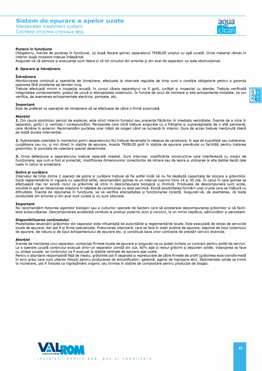 Pagina 45-Sistem de epurare a apelor uzate VALROM AquaClean Catalog, brosura Romana, Engleza ona de montare a ...
