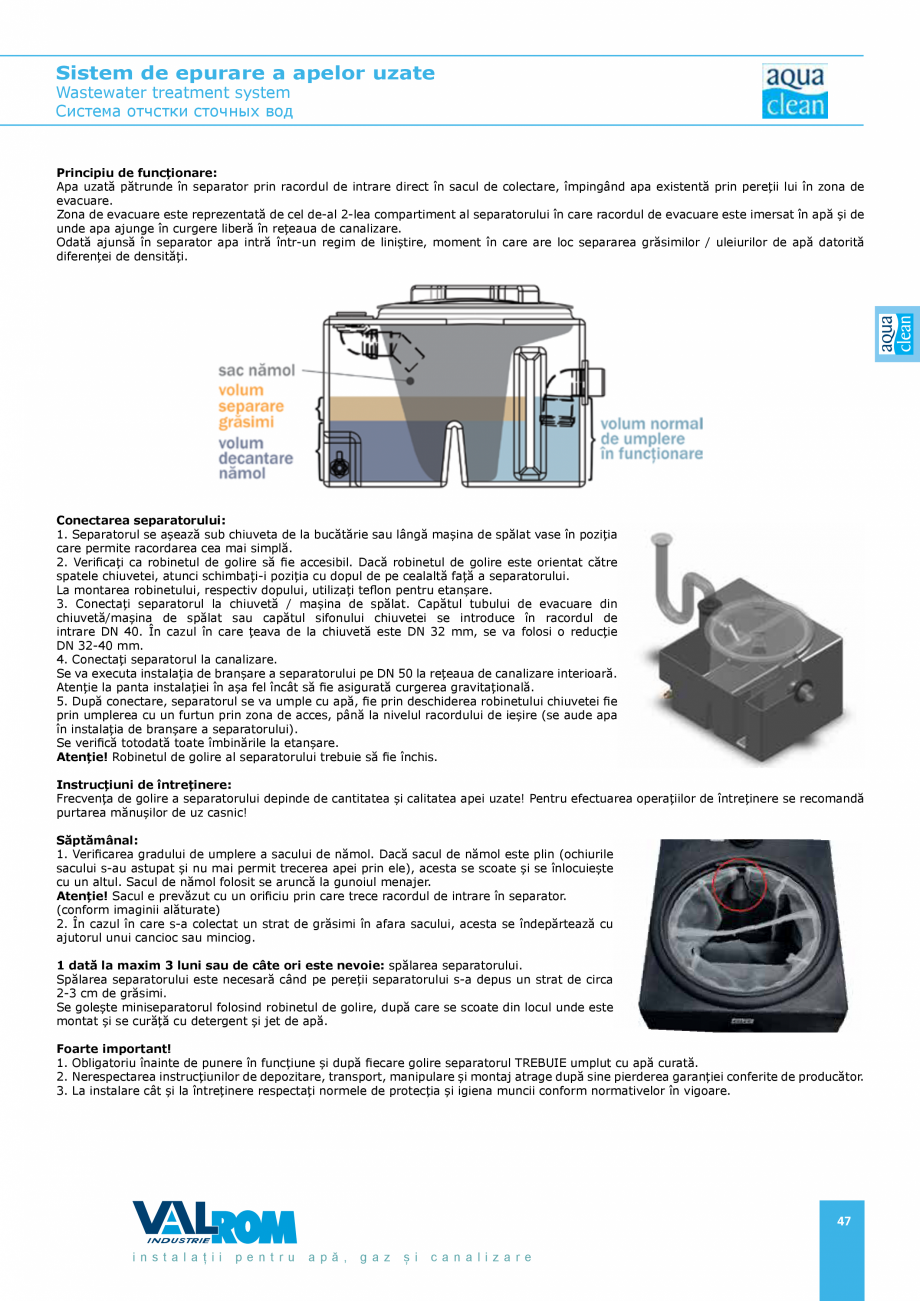Pagina 47-Sistem de epurare a apelor uzate VALROM AquaClean Catalog, brosura Romana, Engleza urăţarea...