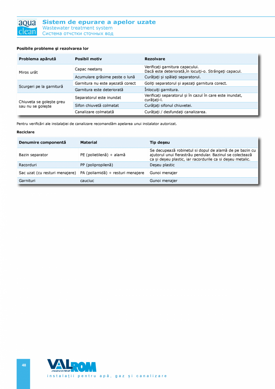Pagina 48-Sistem de epurare a apelor uzate VALROM AquaClean Catalog, brosura Romana, Engleza recicla pe cât...