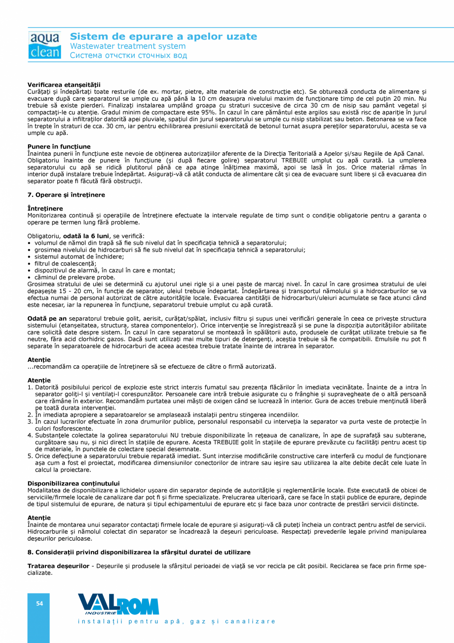 Pagina 54-Sistem de epurare a apelor uzate VALROM AquaClean Catalog, brosura Romana, Engleza  80 ÷ 150 litri ...