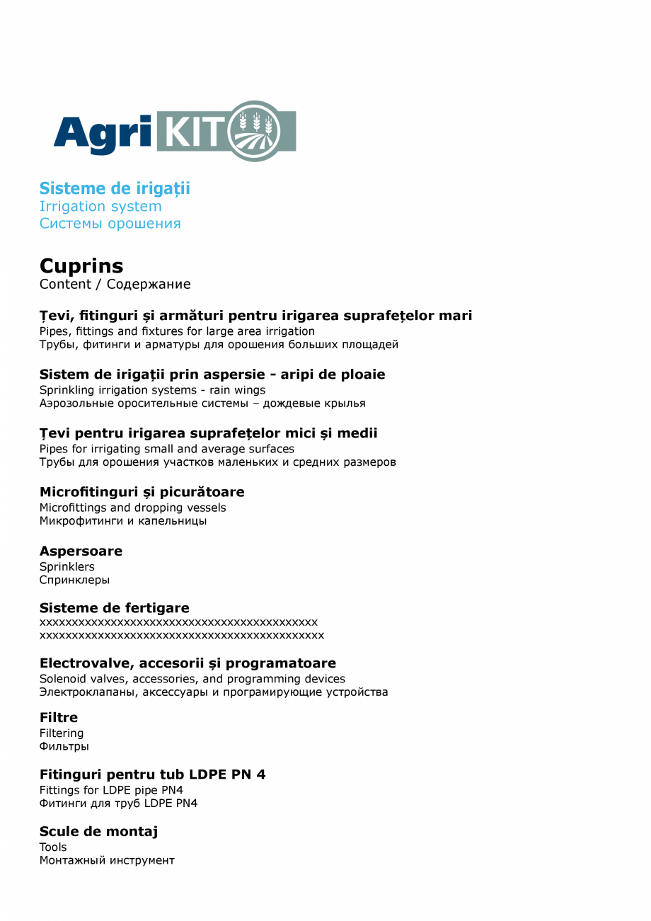 Pagina 2 - Sisteme pentru irigatii VALROM AgriKIT Catalog, brosura Engleza, Romana, Rusa...