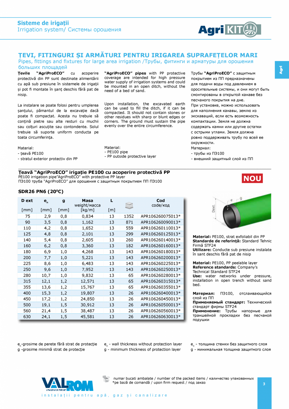 Pagina 3-Sisteme pentru irigatii VALROM AgriKIT Catalog, brosura Engleza, Romana, Rusa h PP protective...