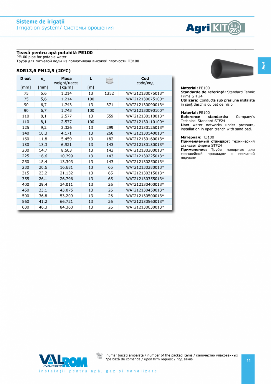 Pagina 11-Sisteme pentru irigatii VALROM AgriKIT Catalog, brosura Engleza, Romana, Rusa  a laț ii

pent r u

...