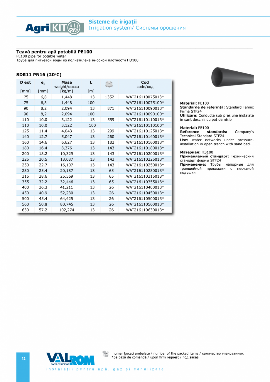 Pagina 12-Sisteme pentru irigatii VALROM AgriKIT Catalog, brosura Engleza, Romana, Rusa 72

13

143
...
