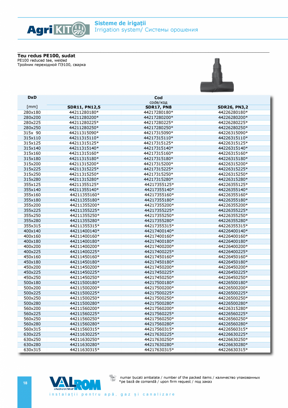 Pagina 18-Sisteme pentru irigatii VALROM AgriKIT Catalog, brosura Engleza, Romana, Rusa 
[mm]

Masa...