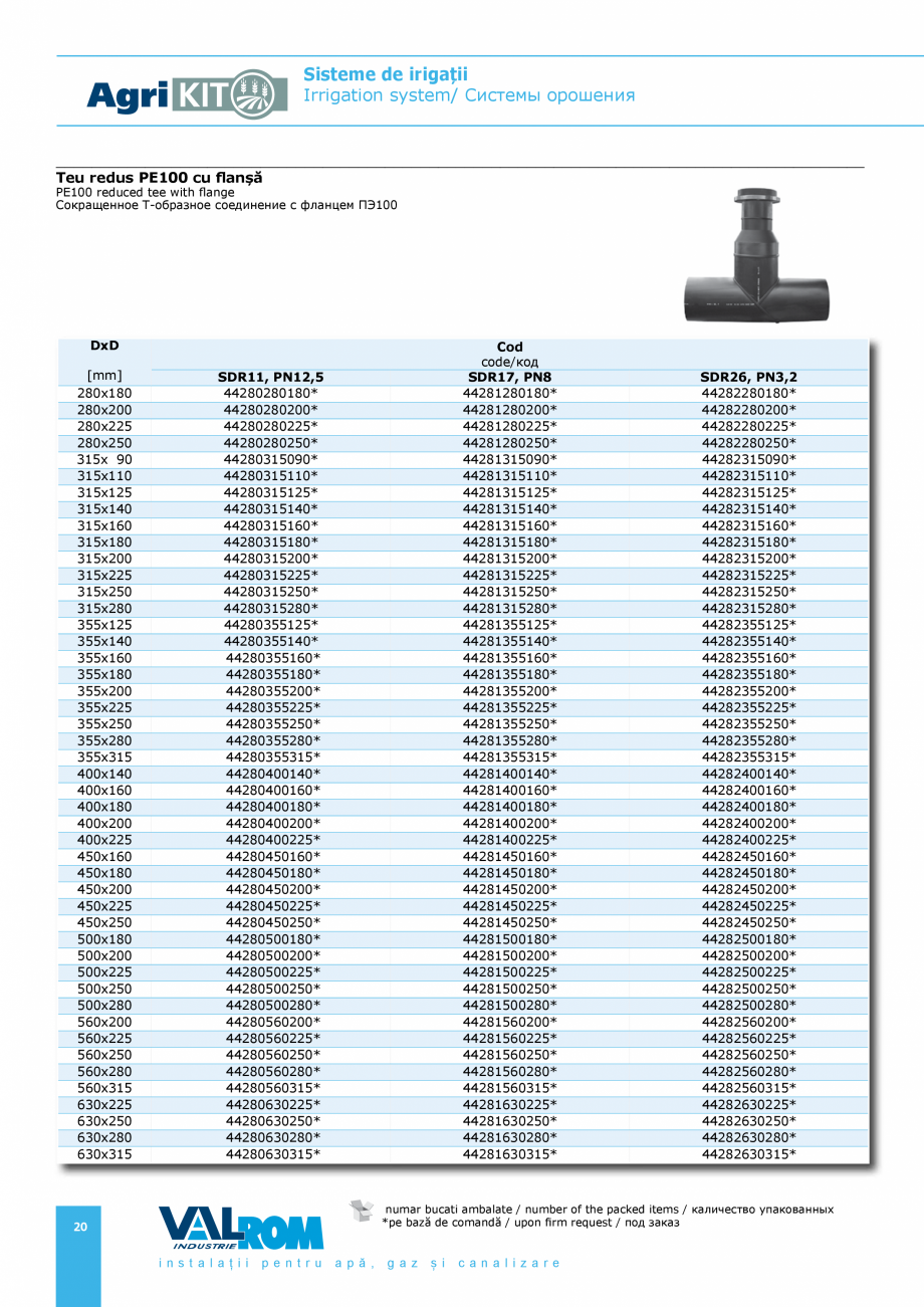 Pagina 20-Sisteme pentru irigatii VALROM AgriKIT Catalog, brosura Engleza, Romana, Rusa 6 PN6 (200C)
D ext

en...