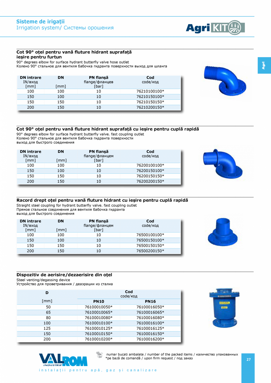 Pagina 27-Sisteme pentru irigatii VALROM AgriKIT Catalog, brosura Engleza, Romana, Rusa Standarde de...