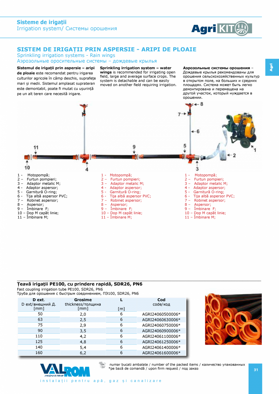Pagina 31-Sisteme pentru irigatii VALROM AgriKIT Catalog, brosura Engleza, Romana, Rusa 44126630000*
...