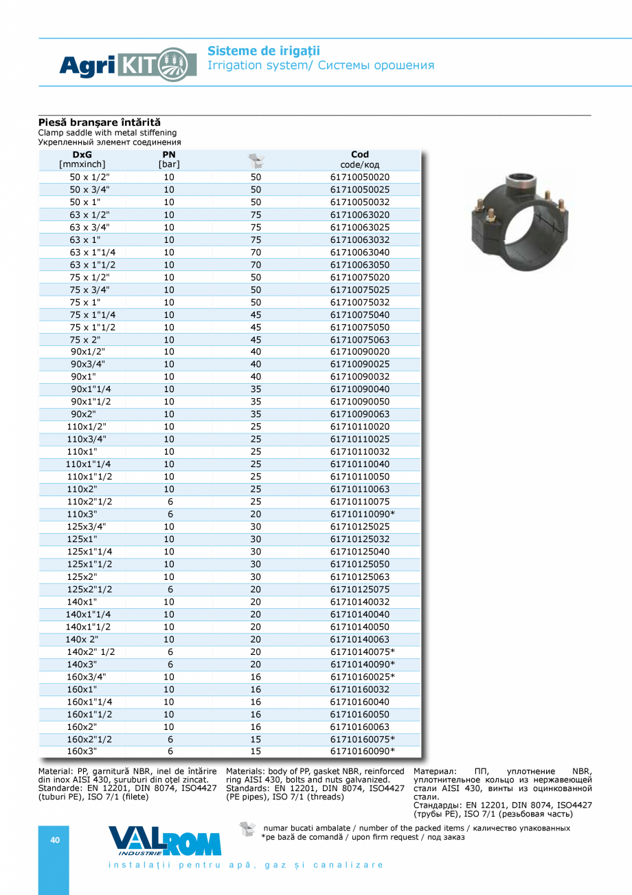 Pagina 40-Sisteme pentru irigatii VALROM AgriKIT Catalog, brosura Engleza, Romana, Rusa пакованных...