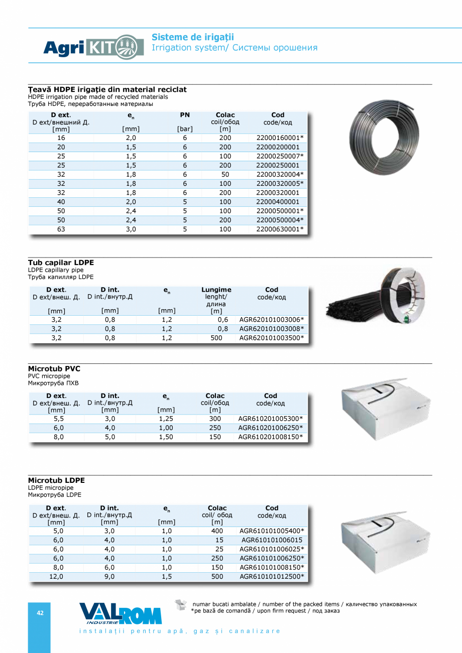 Pagina 42-Sisteme pentru irigatii VALROM AgriKIT Catalog, brosura Engleza, Romana, Rusa 11560280*
44211560315*...