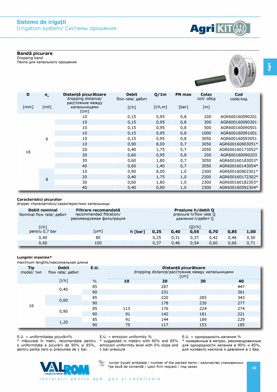 Pagina 43-Sisteme pentru irigatii VALROM AgriKIT Catalog, brosura Engleza, Romana, Rusa...