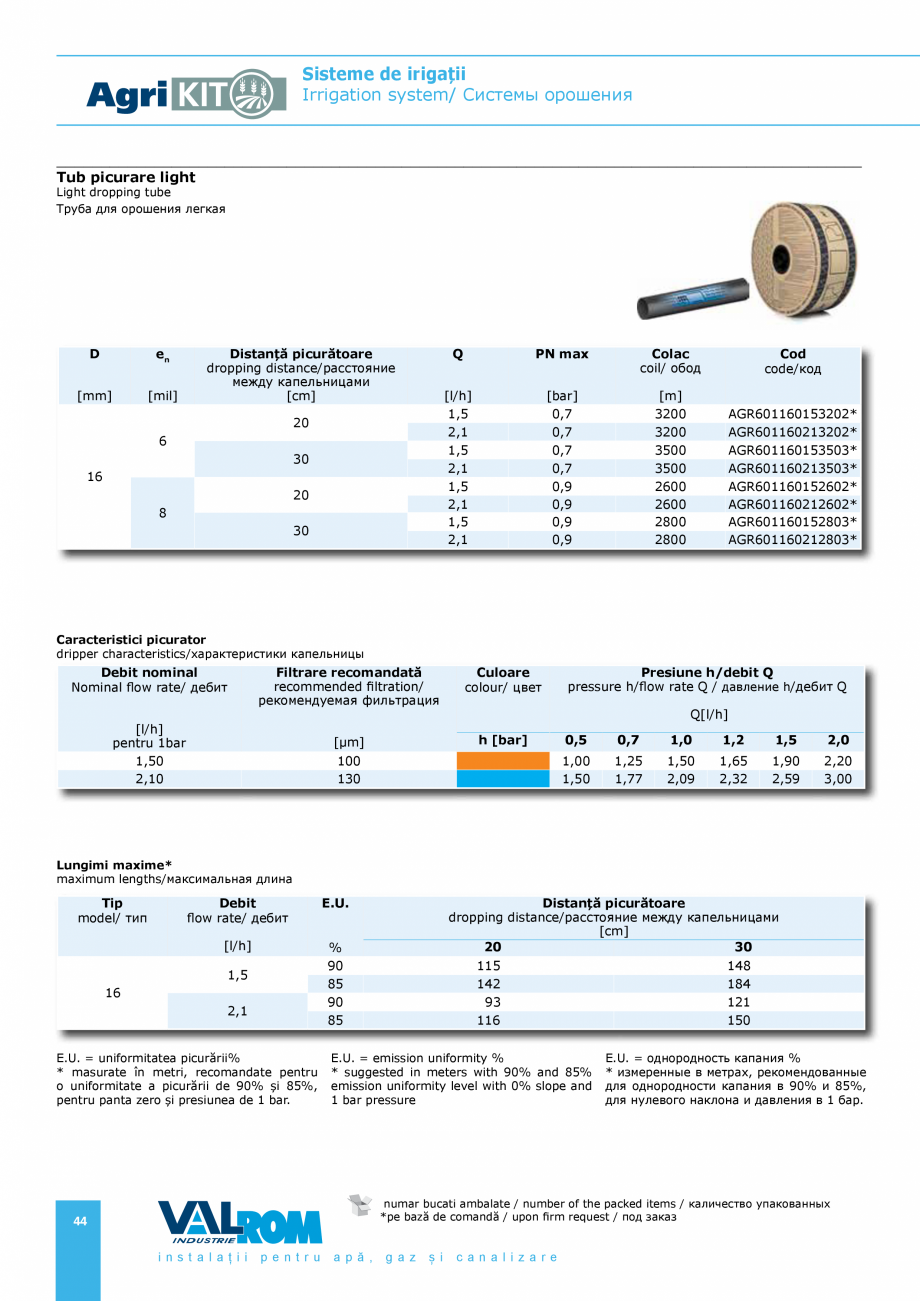 Pagina 44-Sisteme pentru irigatii VALROM AgriKIT Catalog, brosura Engleza, Romana, Rusa *
44280225075*...