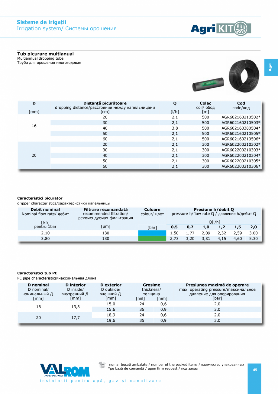 Pagina 45-Sisteme pentru irigatii VALROM AgriKIT Catalog, brosura Engleza, Romana, Rusa 125*
44282160075*...