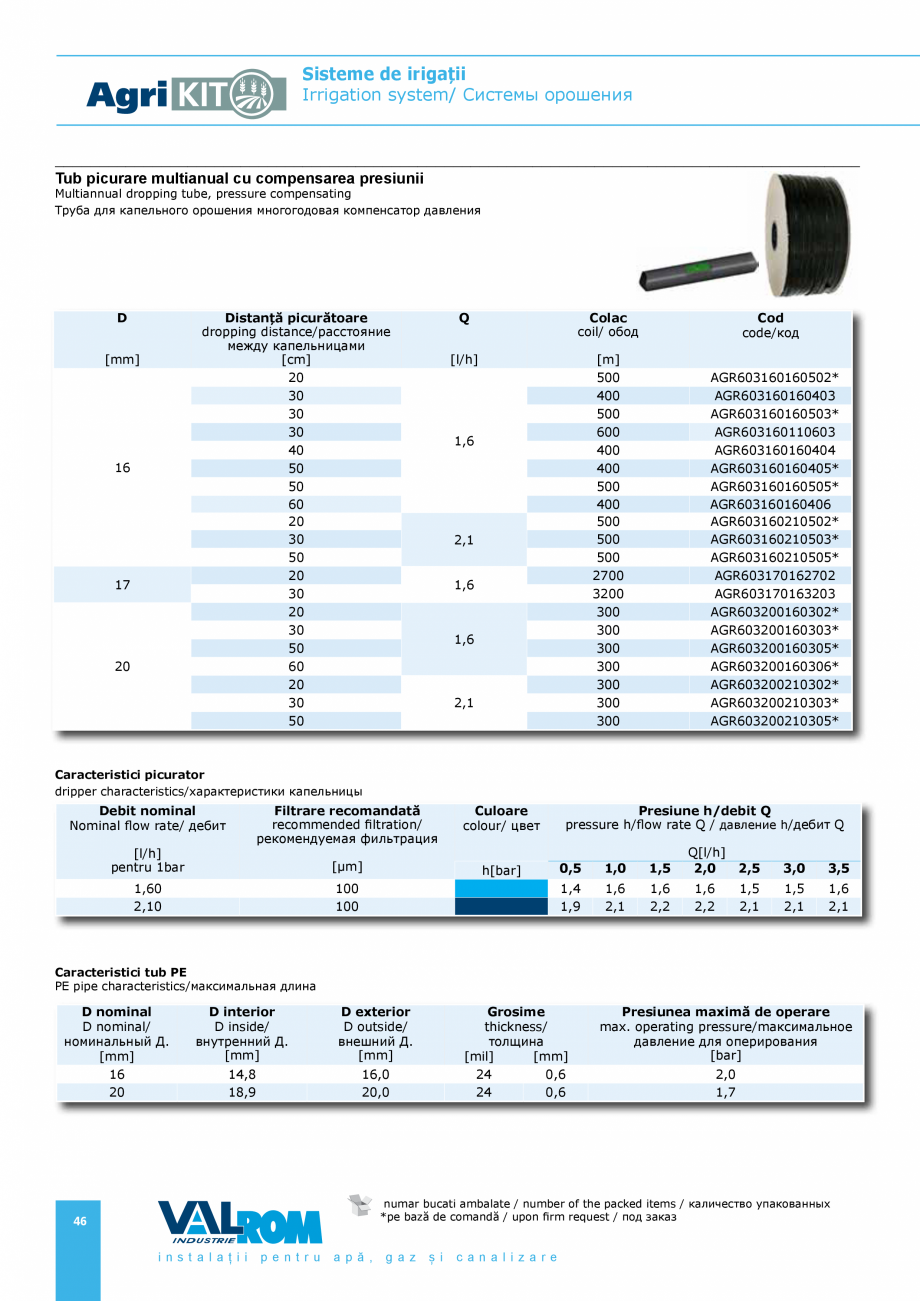 Pagina 46-Sisteme pentru irigatii VALROM AgriKIT Catalog, brosura Engleza, Romana, Rusa Т-образное...