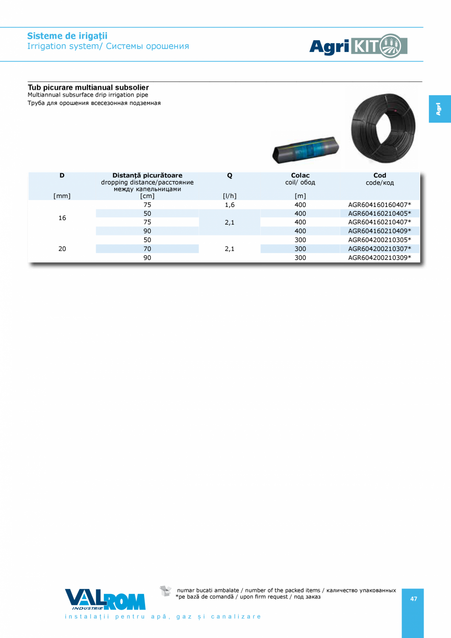 Pagina 47-Sisteme pentru irigatii VALROM AgriKIT Catalog, brosura Engleza, Romana, Rusa 
44281560250*...