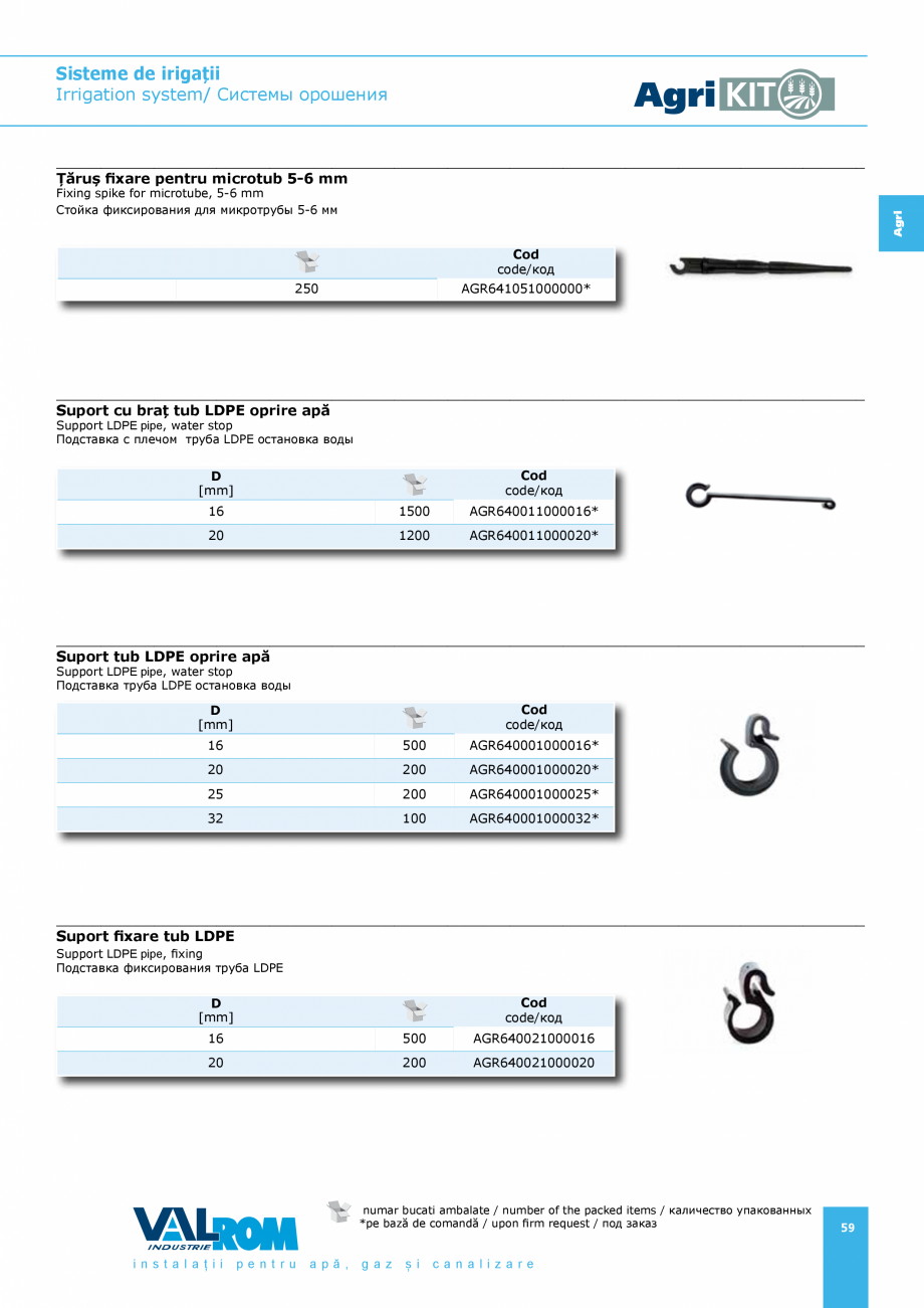Pagina 59-Sisteme pentru irigatii VALROM AgriKIT Catalog, brosura Engleza, Romana, Rusa 
PN
[bar]
9
...