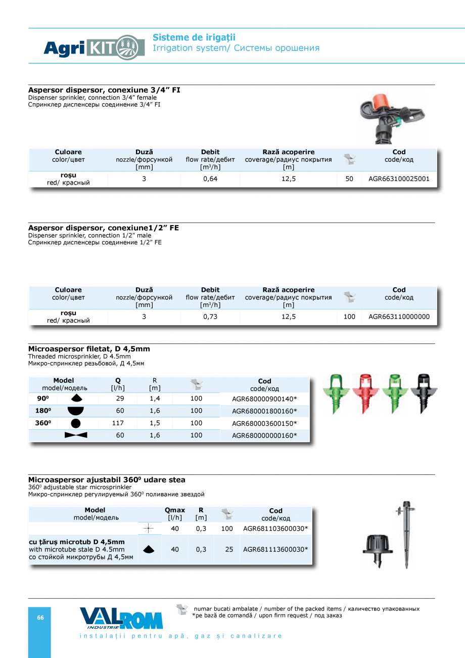 Pagina 66-Sisteme pentru irigatii VALROM AgriKIT Catalog, brosura Engleza, Romana, Rusa ambalate / number of...