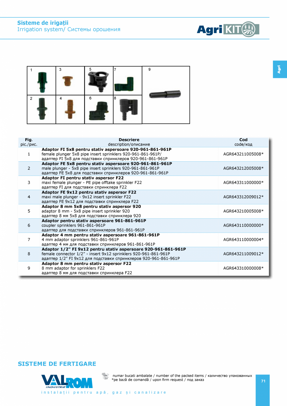 Pagina 71-Sisteme pentru irigatii VALROM AgriKIT Catalog, brosura Engleza, Romana, Rusa ling irrigation...