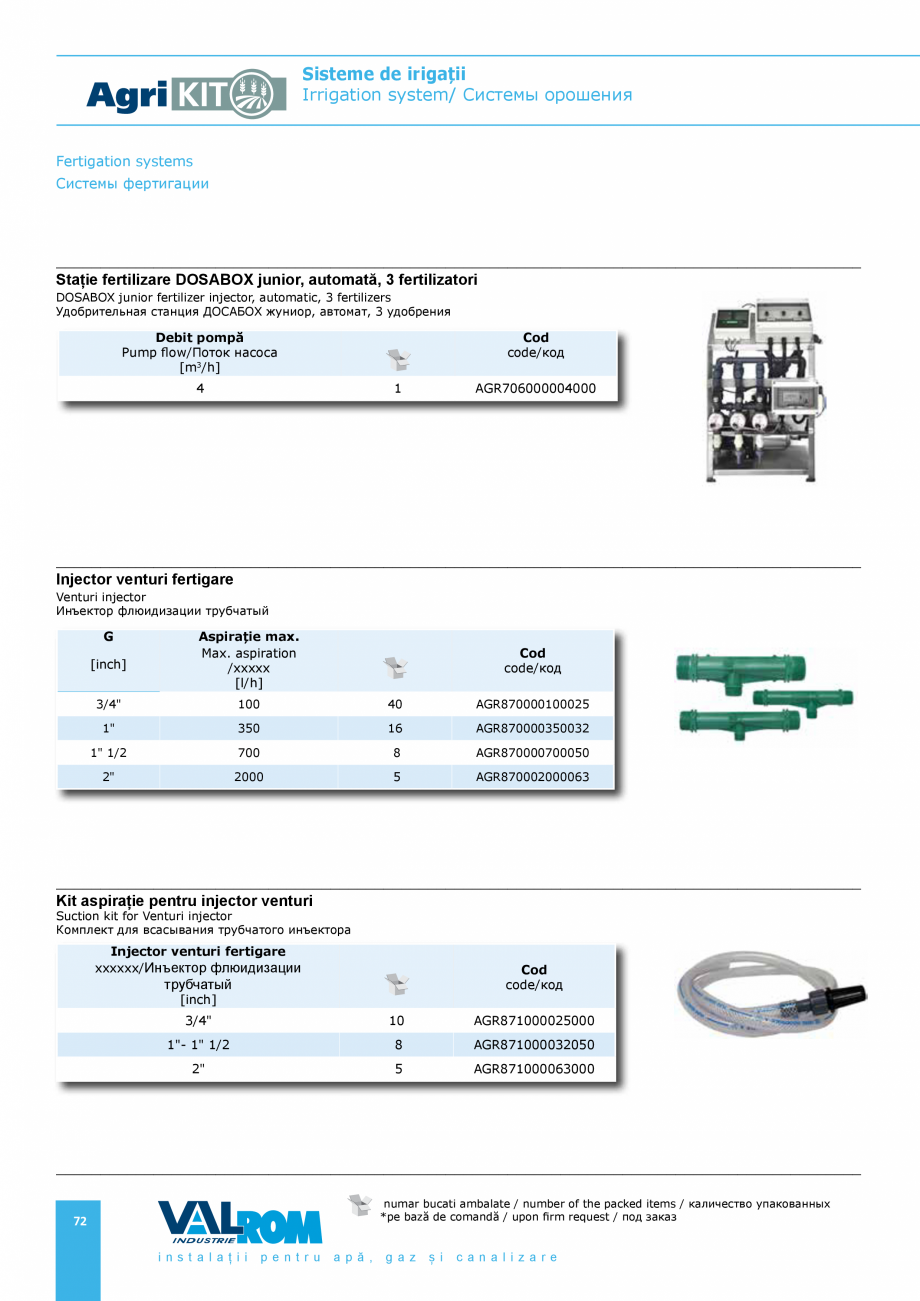 Pagina 72-Sisteme pentru irigatii VALROM AgriKIT Catalog, brosura Engleza, Romana, Rusa  Robinet aspersor;
8...