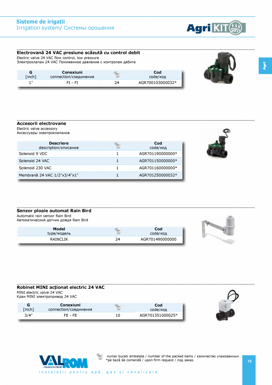 Pagina 75-Sisteme pentru irigatii VALROM AgriKIT Catalog, brosura Engleza, Romana, Rusa...