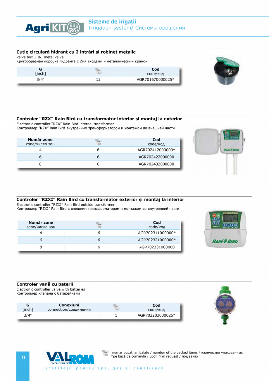 Pagina 78-Sisteme pentru irigatii VALROM AgriKIT Catalog, brosura Engleza, Romana, Rusa трены...