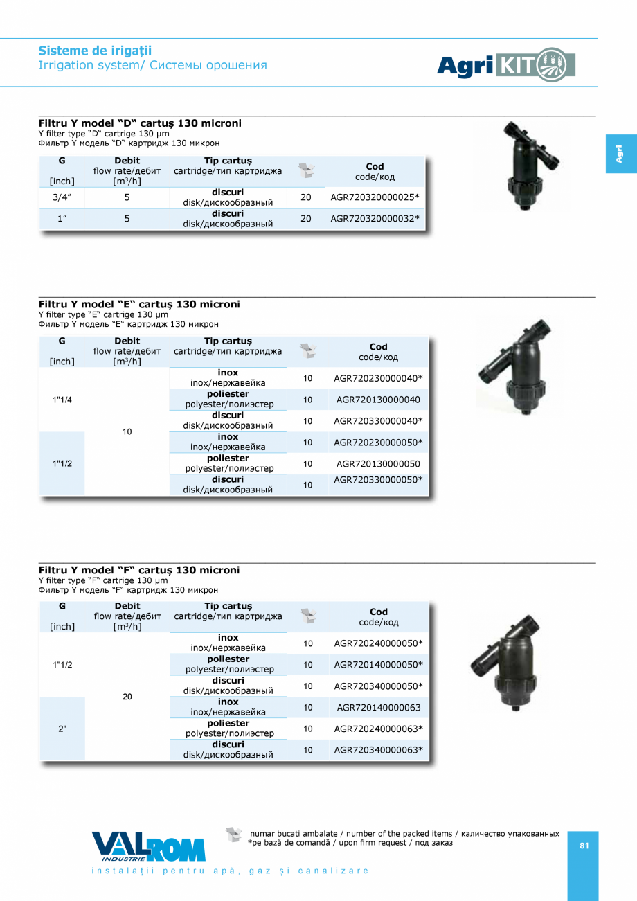 Pagina 81-Sisteme pentru irigatii VALROM AgriKIT Catalog, brosura Engleza, Romana, Rusa [mm]
63
75
75
90
110...