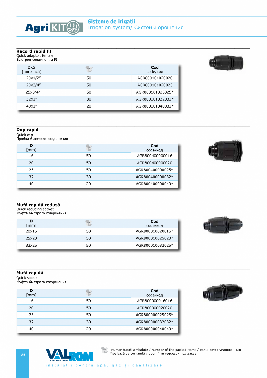 Pagina 86-Sisteme pentru irigatii VALROM AgriKIT Catalog, brosura Engleza, Romana, Rusa 
L
[mm]
80
95
108
124
...