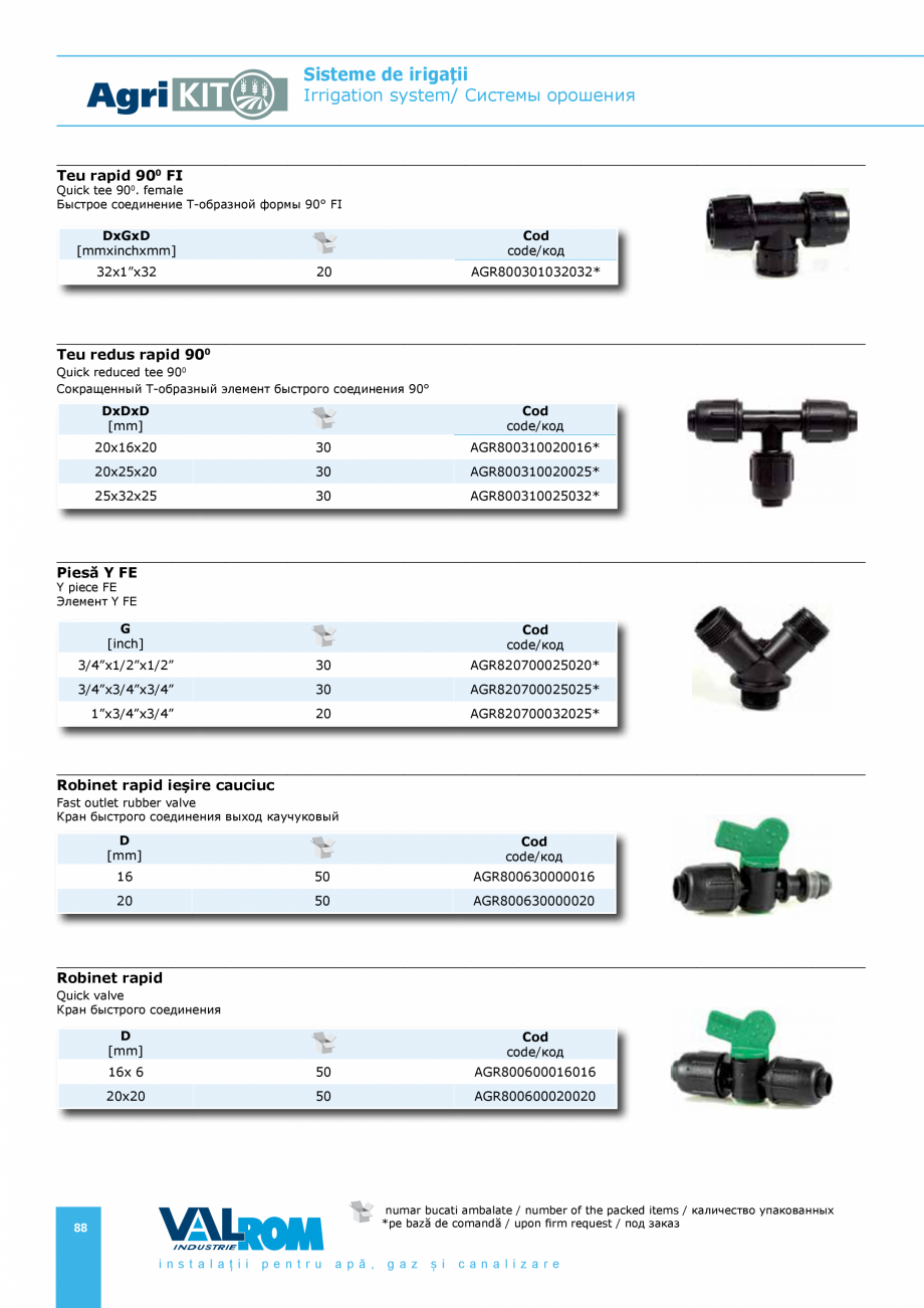 Pagina 88-Sisteme pentru irigatii VALROM AgriKIT Catalog, brosura Engleza, Romana, Rusa 6011012025
76011012032...