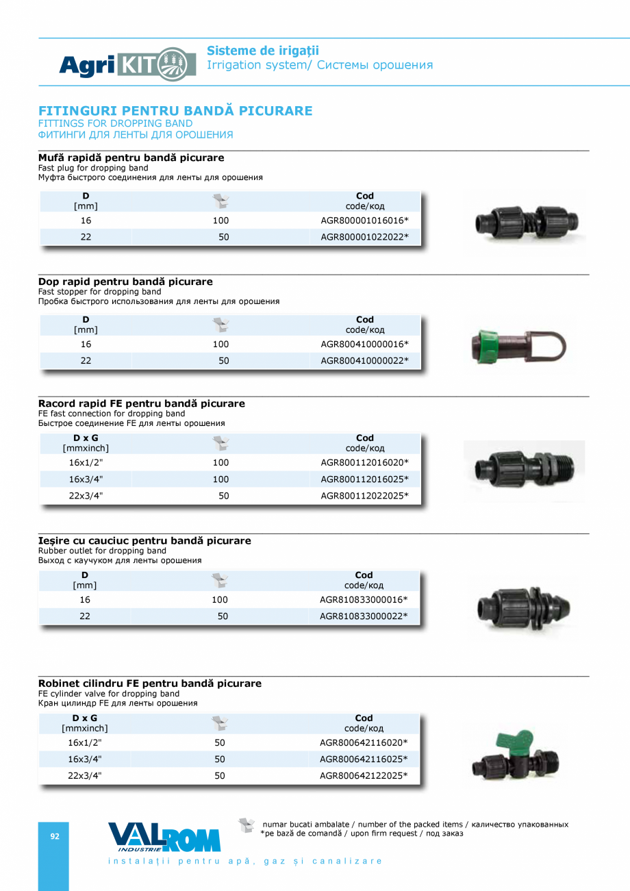 Pagina 92-Sisteme pentru irigatii VALROM AgriKIT Catalog, brosura Engleza, Romana, Rusa tube, resilient...