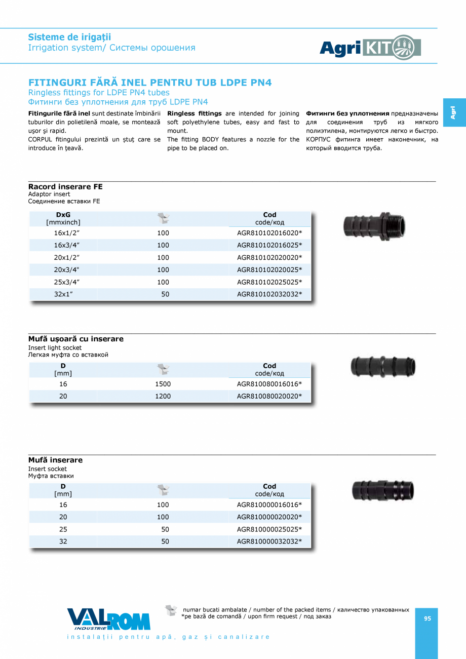 Pagina 95-Sisteme pentru irigatii VALROM AgriKIT Catalog, brosura Engleza, Romana, Rusa рневую
зону
...