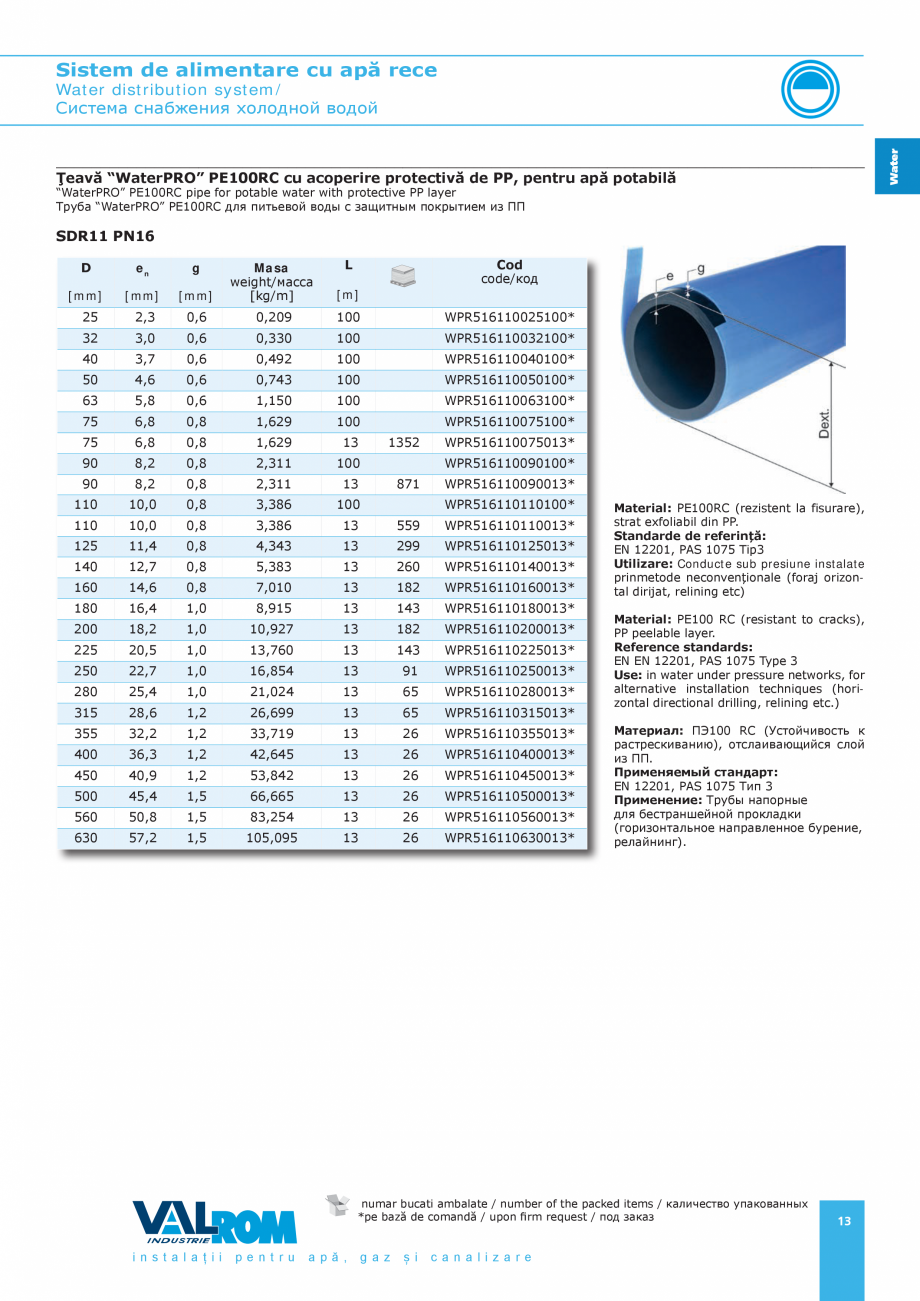 Pagina 13-Sistem de alimentare cu apă rece VALROM Catalog, brosura Romana 
to a polyethylene pipe that is...
