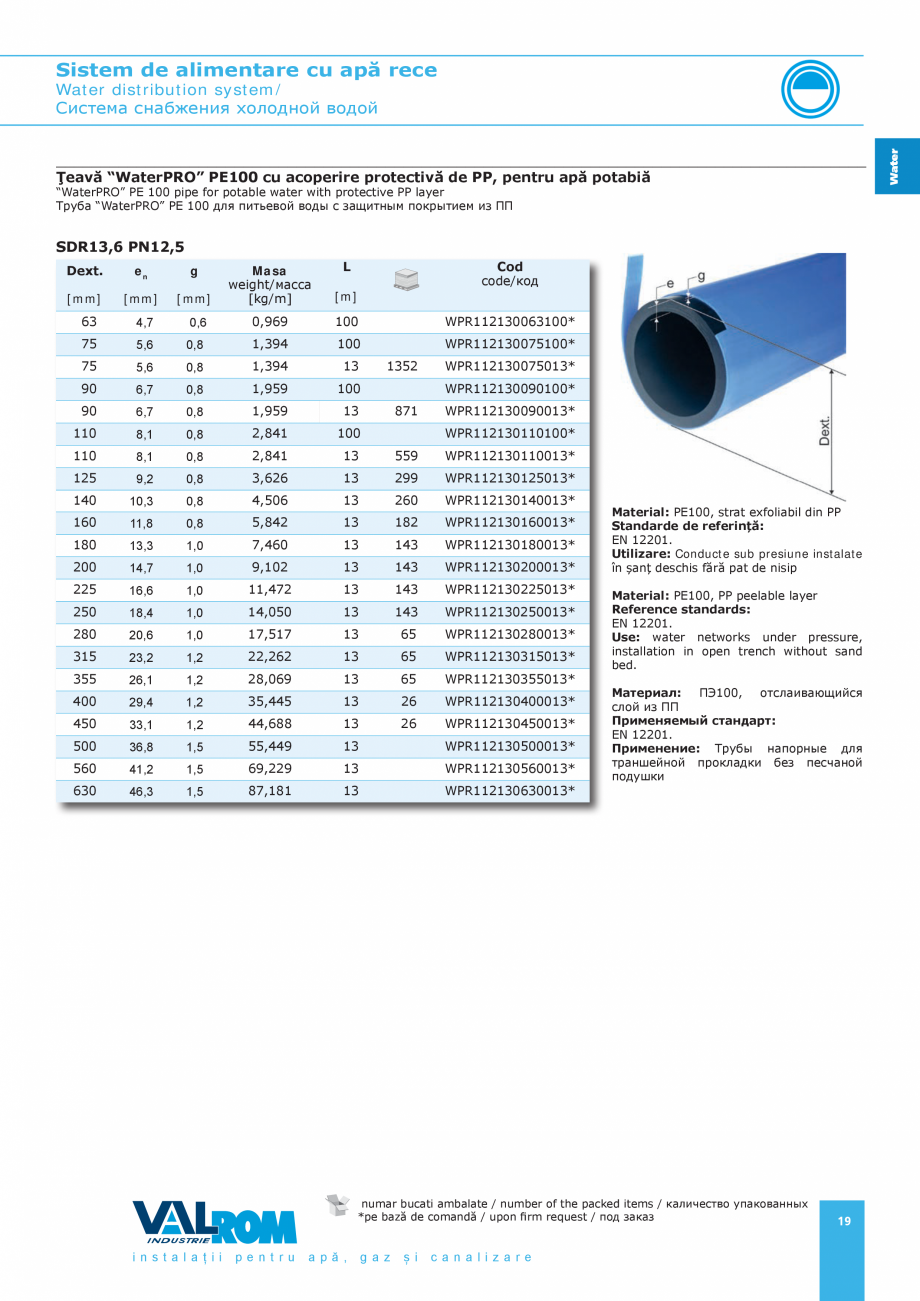 Pagina 19-Sistem de alimentare cu apă rece VALROM Catalog, brosura Romana я цвета
покрытия.
...