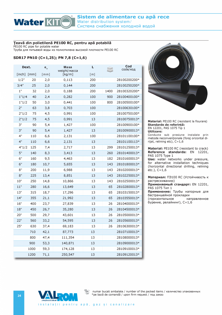 Pagina 24-Sistem de alimentare cu apă rece VALROM Catalog, brosura Romana ia conductelor vechi.
Avantaje:...