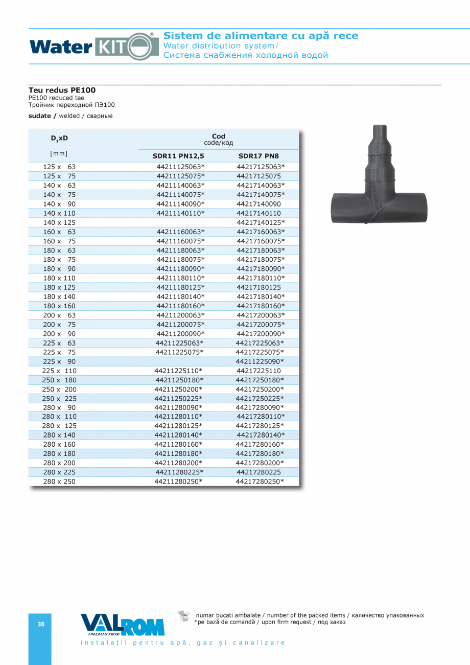 Pagina 38-Sistem de alimentare cu apă rece VALROM Catalog, brosura Romana presiunea de funcționare...
