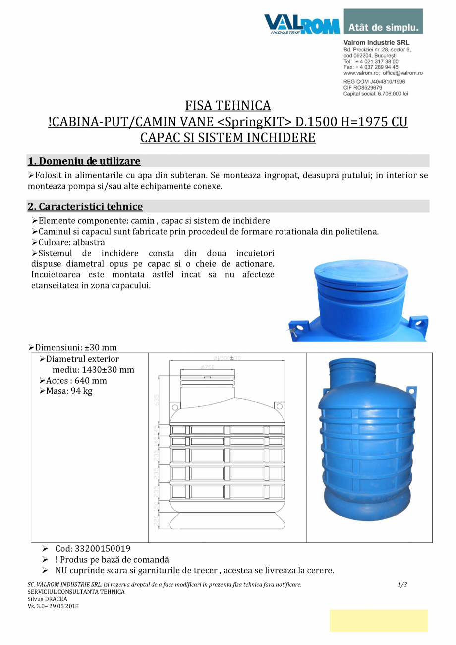 Pagina 1-Cabină puț SpringKIT D1500 H 1975 cu capac și sistem închidere 2020 VALROM Cabină puțuri ...