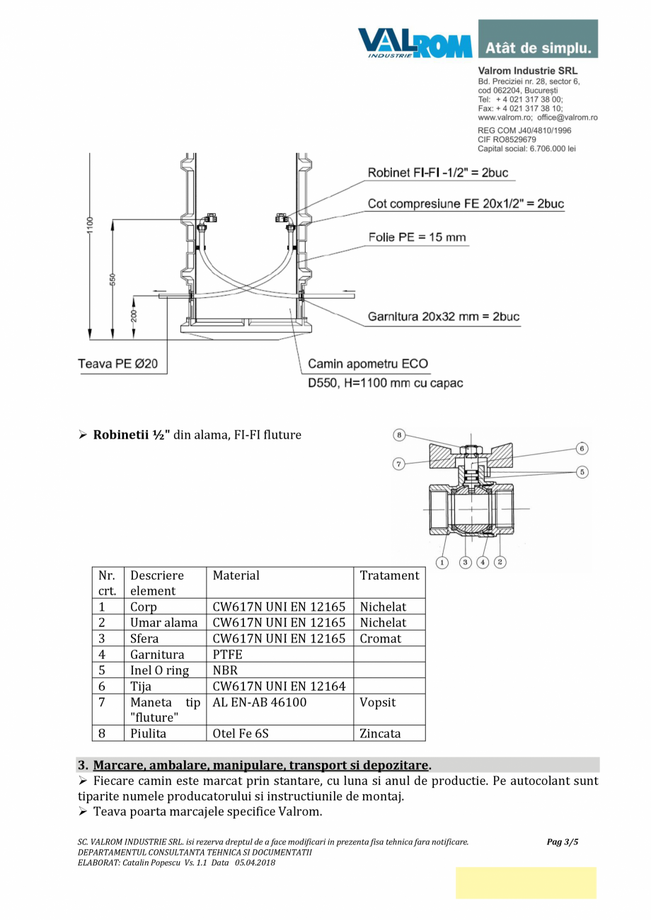 Pagina 3-Cămin ECO D550 H_1100 cu instalație și capac VALROM Cămine din polietilenă Fisa tehnica Romana ...