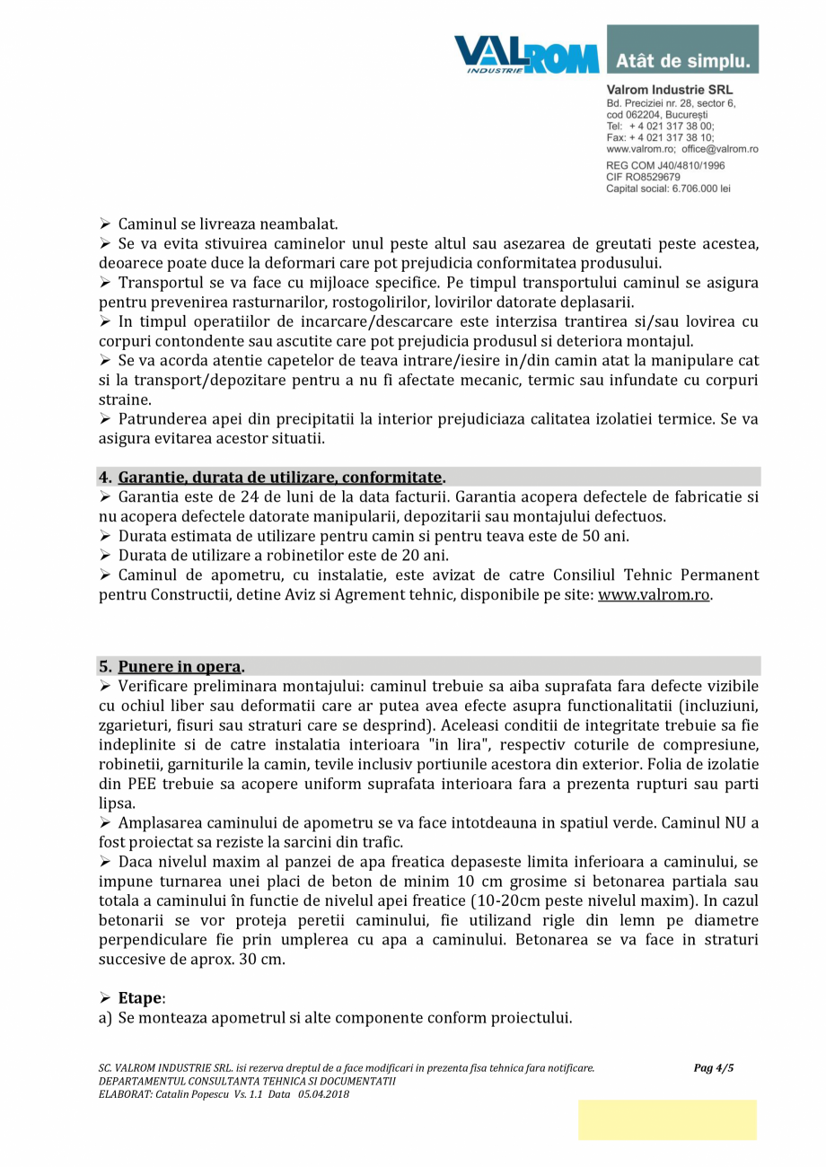 Pagina 4-Cămin ECO D550 H_1100 cu instalație și capac VALROM Cămine din polietilenă Fisa tehnica Romana ...