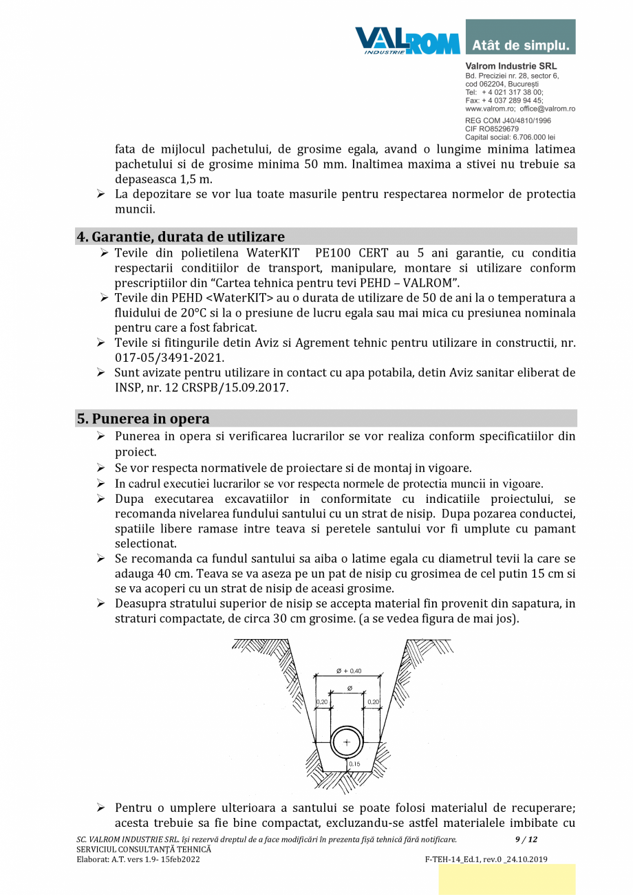 Pagina 9-Țevi WaterKIT PE100CERT VALROM PE100 CERT Fisa tehnica Romana 218000013
24219000013
24219100013...