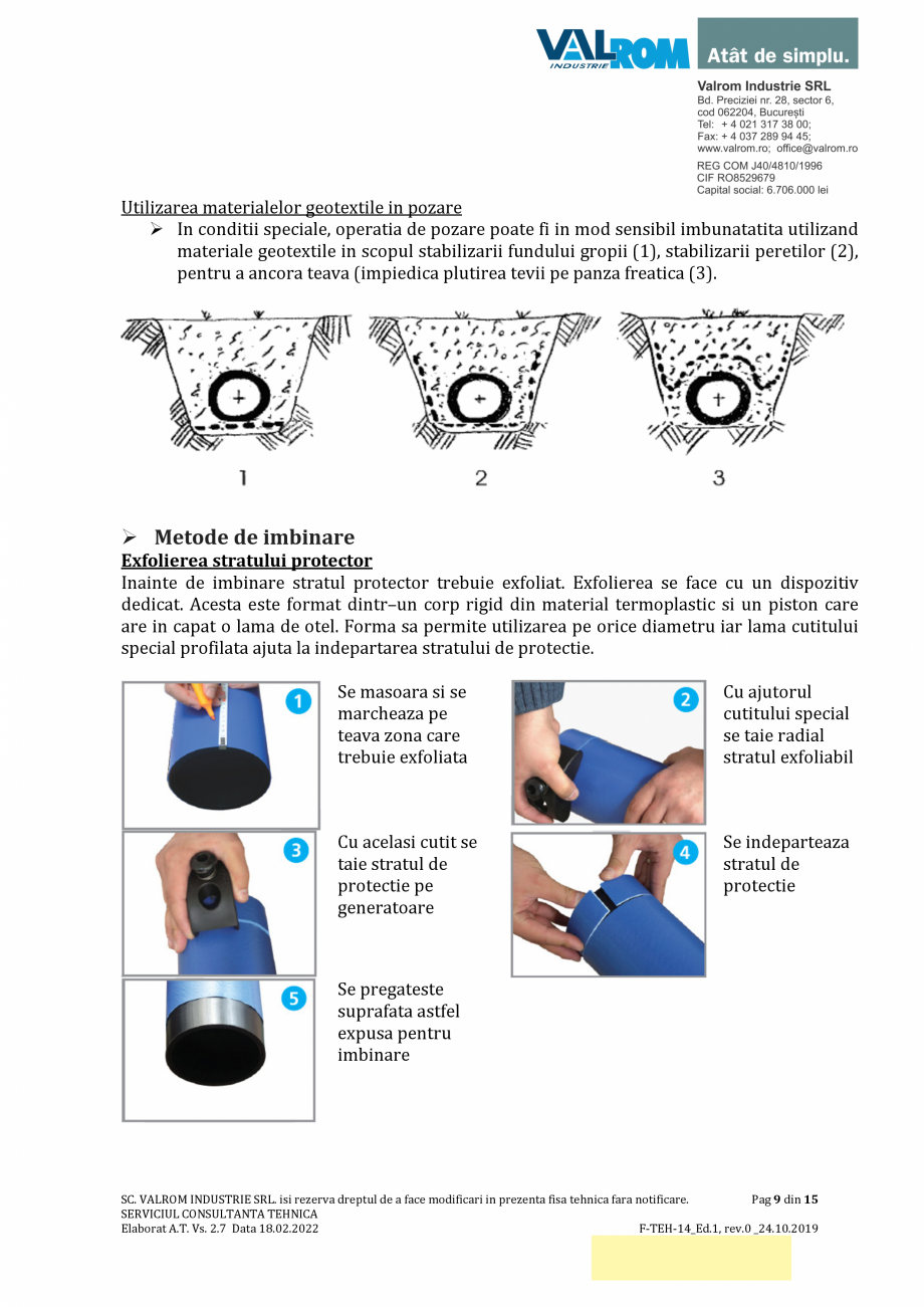Pagina 9-Țevi WaterPRO PE100 cu fir de inox VALROM Fisa tehnica Romana nala: PN
• SDR teava: SDR
•...
