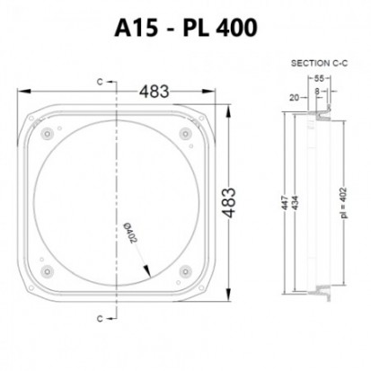 Capac compozit SMC - A15 pas liber 400 mm - sectiune C-C Capac compozit SMC -