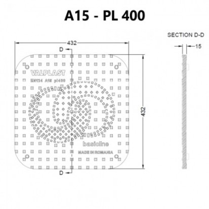 Capac compozit SMC - A15 pas liber 400 mm - sectiune D-D Capac compozit SMC -