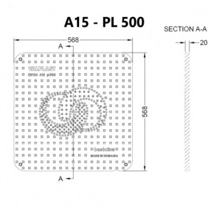 Capac compozit SMC - A15 pas liber 500 mm - sectiune A-A Capac compozit SMC -