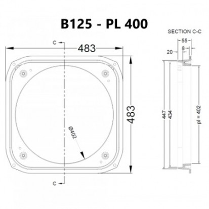 Capac compozit SMC - B125 pas liber 400 mm - sectiune C-C Capac compozit SMC -