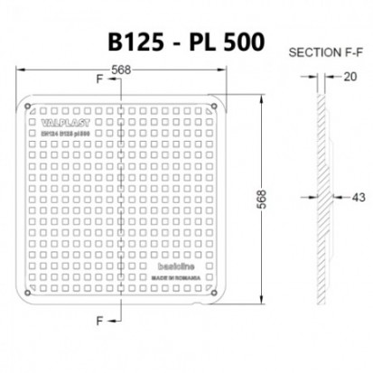 Capac compozit SMC - B125 pas liber 500 mm - sectiune F-F Capac compozit SMC -