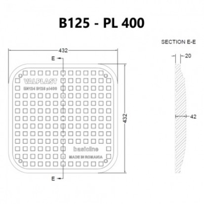Capac compozit SMC - B125 pas liber 400 mm - sectiune E-E Capac compozit SMC -
