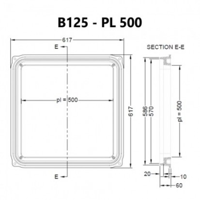 Capac compozit SMC - B125 pas liber 500 mm - sectiune E-E Capac compozit SMC -