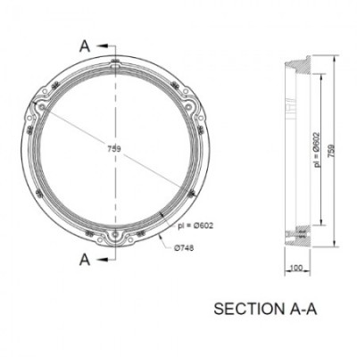 VALROM Capac compozit SMC - D400 Ventilat pas liber 600 mm - sectiune A-A - Capace