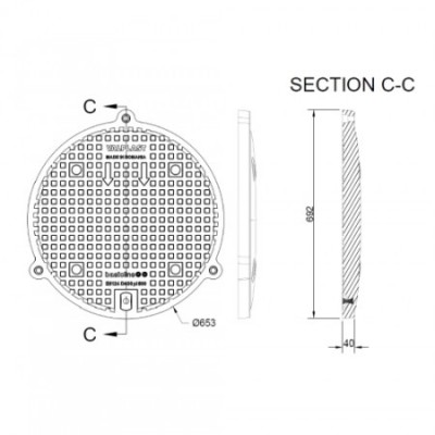 VALROM Capac compozit SMC - D400 Ventilat pas liber 600 mm - sectiune C-C - Capace