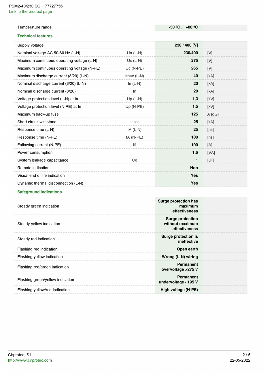 Pagina 2-Dispozitiv de protectie la supratensiune cu sistem de monitorizare - Type 2, 2 poles, Single Phase...