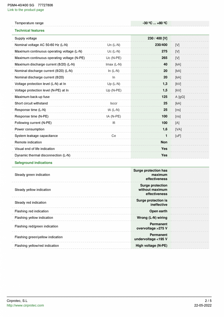 Pagina 2-Dispozitiv de protectie la supratensiune cu sistem de monitorizare -Type 2, 4 poles, 3 phase WYE CPT...